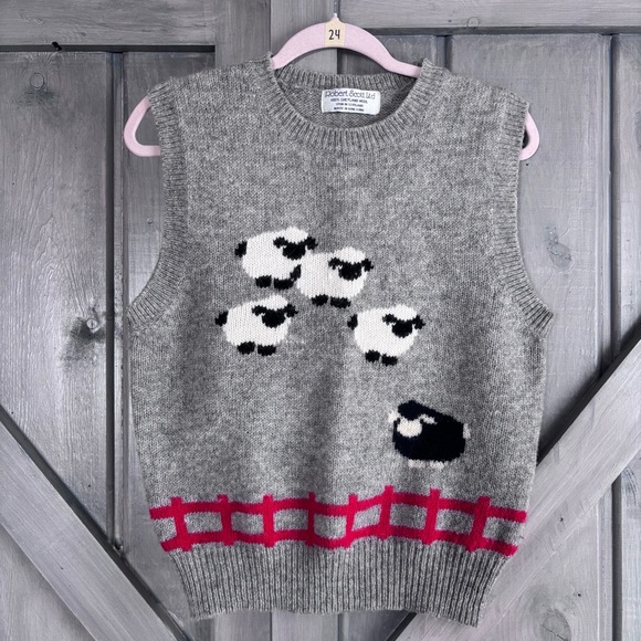 VTG Robert Scott LTD 100% Shetland Wool Scotland Sheep Vest Black Sheep - Picture 2 of 6